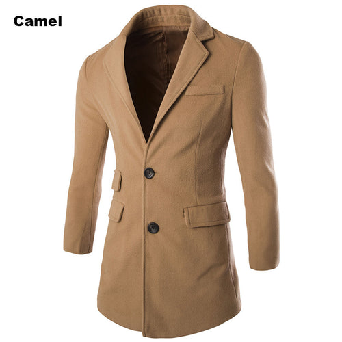 Winter Spring High Quality Fashion Woolen Men Coat Turn-down Collar Single-Button Solid Color Men's Coats