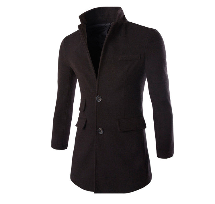 Winter Spring High Quality Fashion Woolen Men Coat Turn-down Collar Single-Button Solid Color Men's Coats