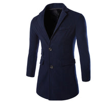Winter Spring High Quality Fashion Woolen Men Coat Turn-down Collar Single-Button Solid Color Men's Coats