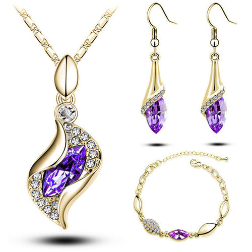 Elegant Luxury Design New Fashion 18k Rose Gold Plated Colorful Austrian Crystal Drop Jewelry Sets Women Gift