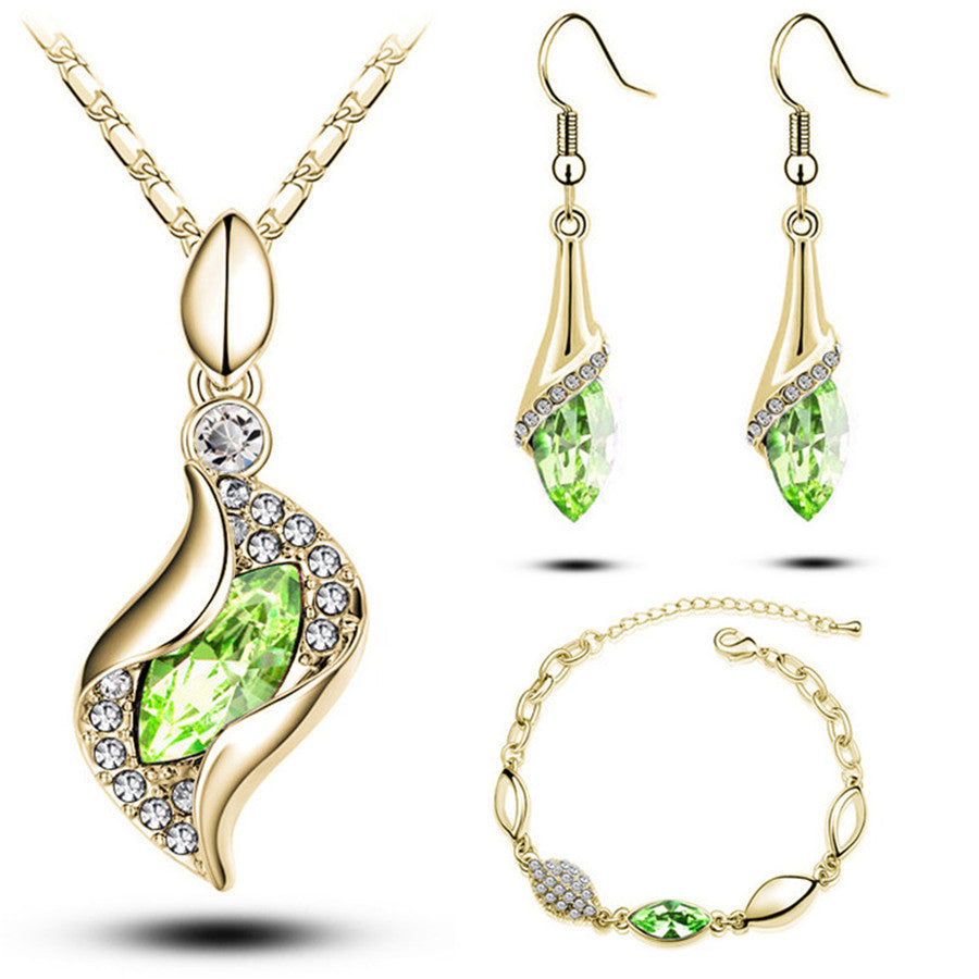 Elegant Luxury Design New Fashion 18k Rose Gold Plated Colorful Austrian Crystal Drop Jewelry Sets Women Gift