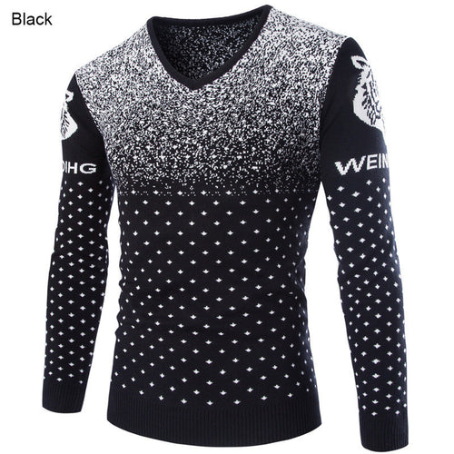 British Style 2015 New Fashion Casual Men Pullovers Sweater Male Long Sleeve Snow&Tiger Pattern Print Pullover Knit Sweaters