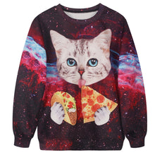 2016 Punk Sweatshirt Women Hoodies Jacket Fashion kitten eating pizza 3d Printed Hoodies Women O-neck Collar sudaderas mujer