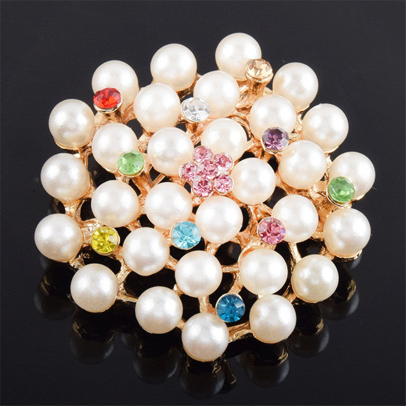 Beautiful Luxury Imitation Pearl Crystal Brooch 2016 New Fashion Round Shape Brooch for Women Gift