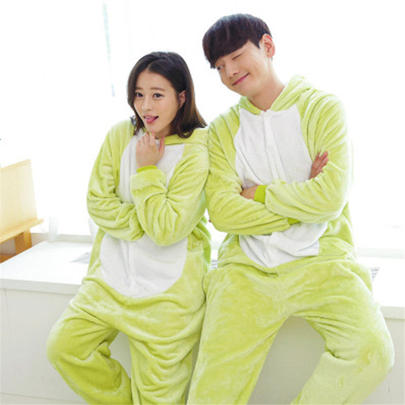 Couple Pajama Sets Flannel Pajama Cartoon  Onesies Nightgown Unisex Homewear Frog Pajamas one piece onesies for adults