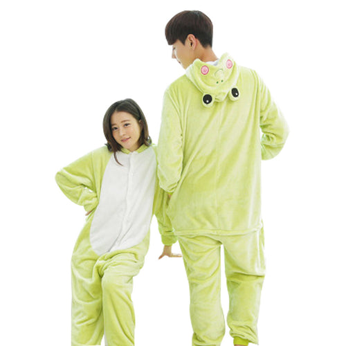 Couple Pajama Sets Flannel Pajama Cartoon  Onesies Nightgown Unisex Homewear Frog Pajamas one piece onesies for adults