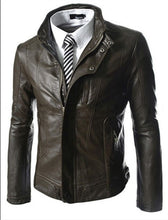 Stylish horizontal zipper short paragraph Slim leather collar casual men washed leather motorcycle