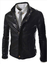 Stylish horizontal zipper short paragraph Slim leather collar casual men washed leather motorcycle
