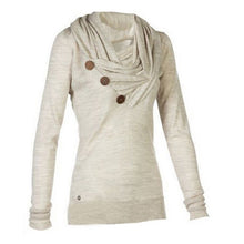 Women's Long-sleeved Big V-neck Hoodies New Fashion Button Design Solid Color Slim Women Coat  Gray/Khaki