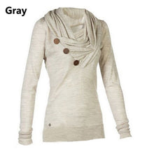 Women's Long-sleeved Big V-neck Hoodies New Fashion Button Design Solid Color Slim Women Coat  Gray/Khaki