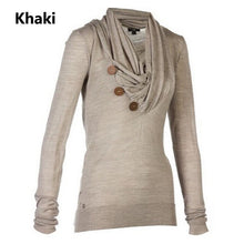 Women's Long-sleeved Big V-neck Hoodies New Fashion Button Design Solid Color Slim Women Coat  Gray/Khaki