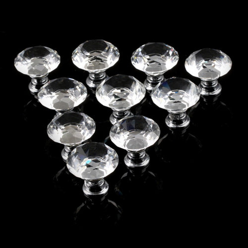 10Pcs 30mm Diamond Plated Shape Crystal Glass Knob Cupboard Drawer Pull Handle New Kitchen Door Knob Furniture Accessories