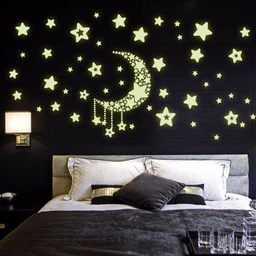 2017 New DIY Night Light Glow In The Dark Moon Stars Wall Stickers Home Decor Decals Kids Bedroom Flourescent Wall Stickers