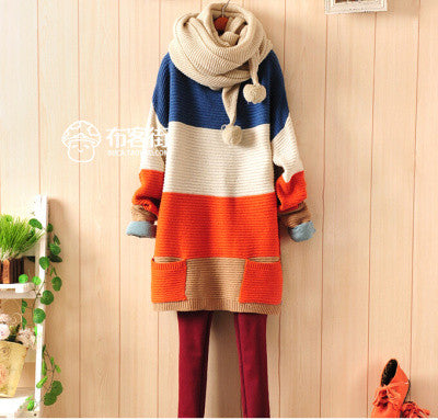EAST KNITTING MY-042 Long Sleeve O-neck Pocket Knitted Sweaters