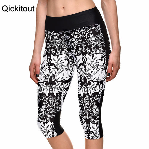 Hot Sales women's 7 point pants Fashion White flowers black vine elegance digital print women high waist Side pocket phone pants