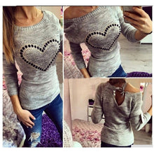 2017 Spring Fall Women Off Shoulder Knitted Sweaters Pullovers Long Sleeve Heart Pattern Casual Jumper Tops Plus Size Pull Femme