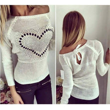 2017 Spring Fall Women Off Shoulder Knitted Sweaters Pullovers Long Sleeve Heart Pattern Casual Jumper Tops Plus Size Pull Femme