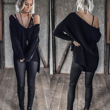 Cotton Sweater Women 2017 Loose Women Sweaters and Pullovers V Neck Solid Color Long Sleeve Knitted Sweater Female Spring Winter