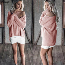 Cotton Sweater Women 2017 Loose Women Sweaters and Pullovers V Neck Solid Color Long Sleeve Knitted Sweater Female Spring Winter