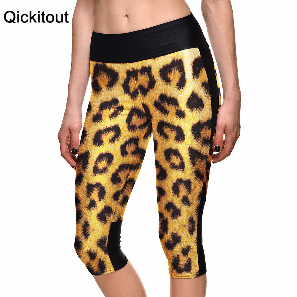 Fashion New arrival Sexy Hot women's 7 point pants Animal tiger leopard digital print women high waist Side pocket phone pants