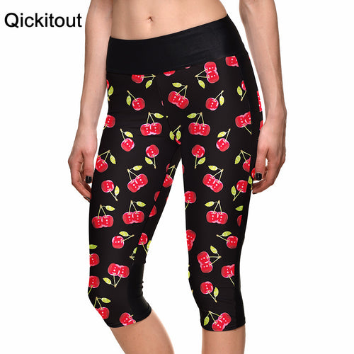 Drop shipSexy Hot Women's 7 point pants women legging Sweet cherry fruits digital print women high waist Side pocket phone pant