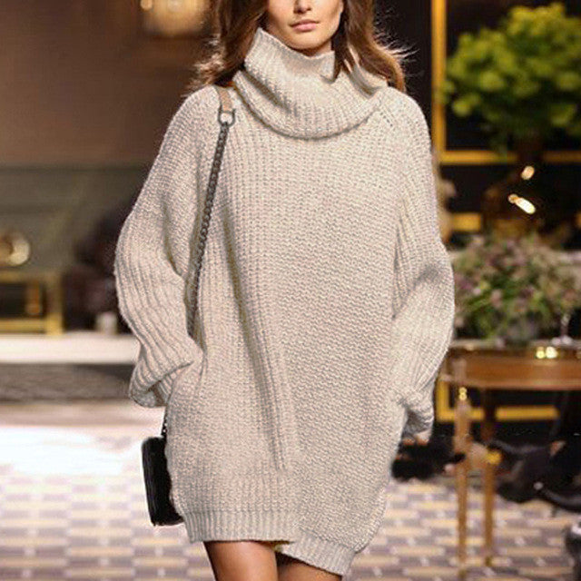 European Knitted Pullovers 2017 New Winter Women Turteleneck Trendy Sweaters Long Sleeve Loose Solid Casual Knitwear Plus Size