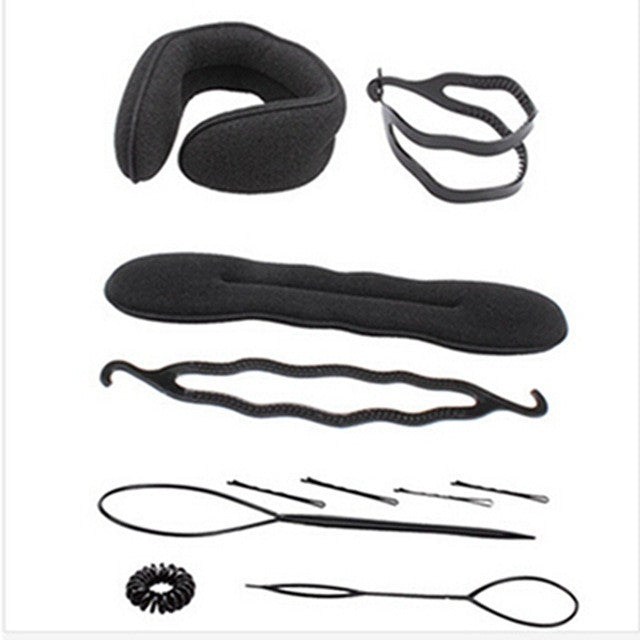 New Arrival Hairdressing Twist Ponytail Bun Hairmaker Styling Braid Clip Magic Hairdresser Bang Holder Set Kits