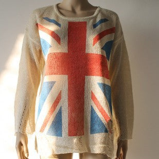 East Knitting BB-060 Women Fashion  UK Flag hollow out loose Knitting Sweaters Pullover Tops