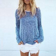 2017 Women Blue Pullover Tops Knitted Sweater Pull Femme Spring Autumn Winter Casual O Neck Long Sleeve Jumper Plus Size