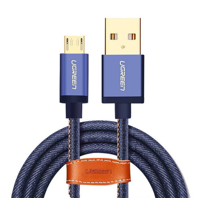 Ugreen Micro USB Cable 2M 1M Fast Charger & Data Cable Denim Braided Cable Mobile Phone USB Charger Cable For Samsung HTC Huawei