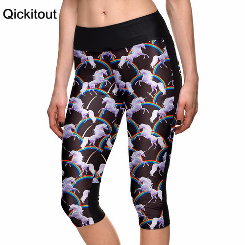 S-XL New arrival Sexy Hot women's 7 point pants Rainbow Shenma monster digital print women high waist Side pocket phone pants