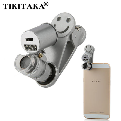 Durable Mobile Phone LED Microscope Magnifier Lens 60X Optical Zoom Telescope Camera Modules Universal Clip For iPhone/ Samsung