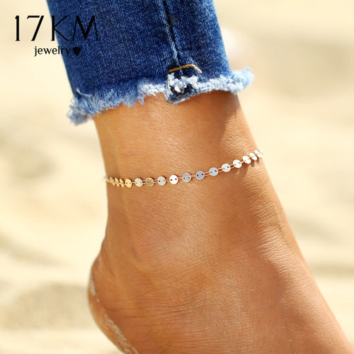 17KM Gold Color Retro Coin Anklets For Women Vintage Yoga Beach Ankle Sequins Bracelet Sandals Brides Shoes Barefoot Gifts