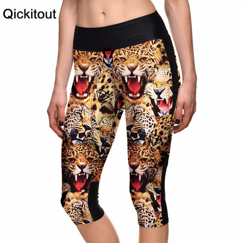 Hot women's 7 point pants Fashion Animal ferocious leopard digital print women high waist Side pocket phone pants Drop shipping