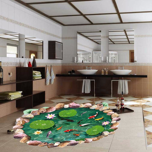 60*90cm Waterproof Anti-slip Lotus Goldfish Pattern DIY 3D Wall Stickers Bathroom Living Room Floor Decals Home Use Decor