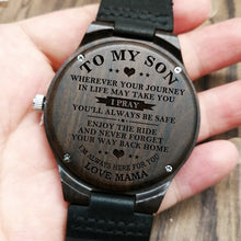 W1800-1 To My Son-Engraved Wood Watch Sandalwood Belt Watches Luxury Automatic Quartz Watches Kid Watch Birthday Graduation Gift