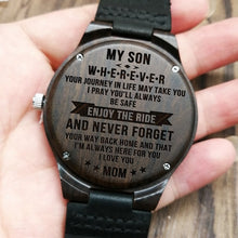 W1800-1 To My Son-Engraved Wood Watch Sandalwood Belt Watches Luxury Automatic Quartz Watches Kid Watch Birthday Graduation Gift